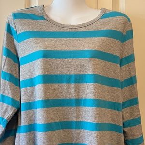 Denim & Co. Gray Aqua Striped 3/4 Sleeve Top - L